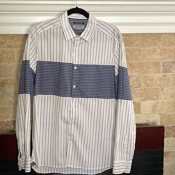 Men’s button down striped shirt| Reaction by Kenneth Cole | Size medium - Picture 1 of 6